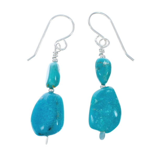 Genuine Sterling Silver Navajo Turquoise Bead Hook Dangle Earrings X10568